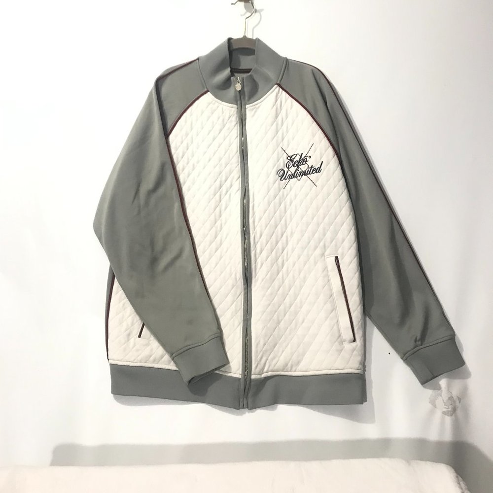 Ecko Unltd XL White and Gray Quilted Full Zip Long Sleeve Jacket